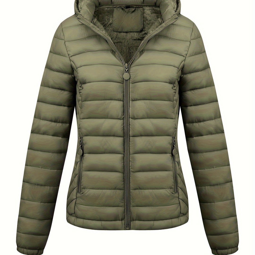 Lightweight Quilted Hooded Puffer Jacket with Fleece Lining