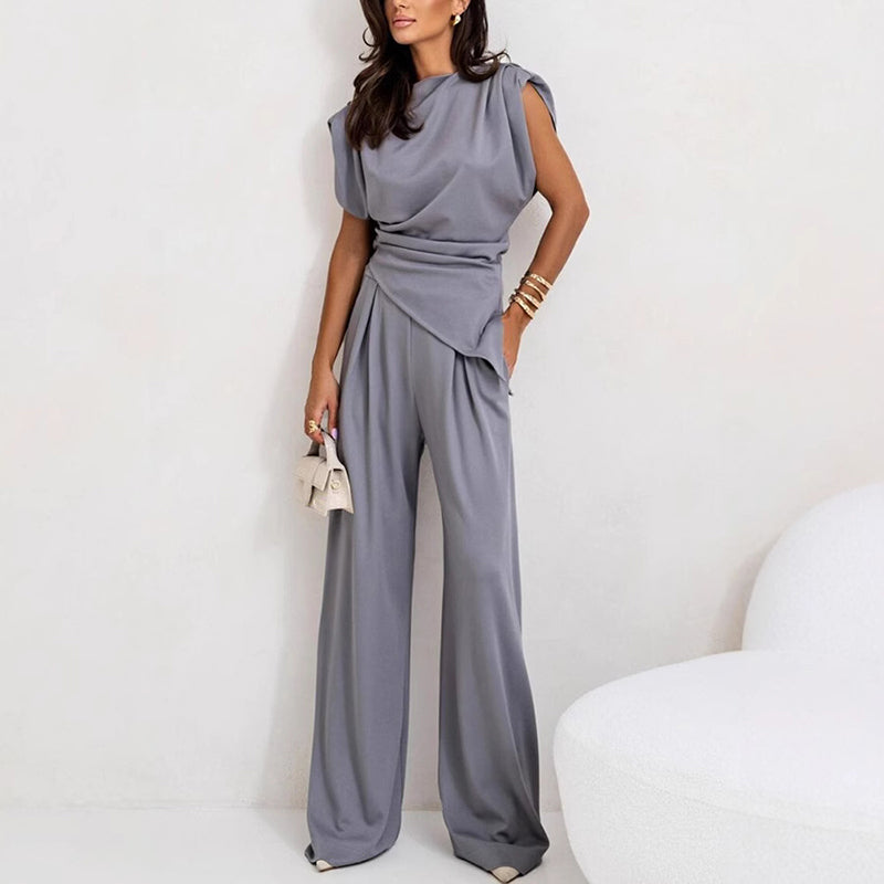 Women's Refined Knit Top and Wide Trouser Two-Piece Set