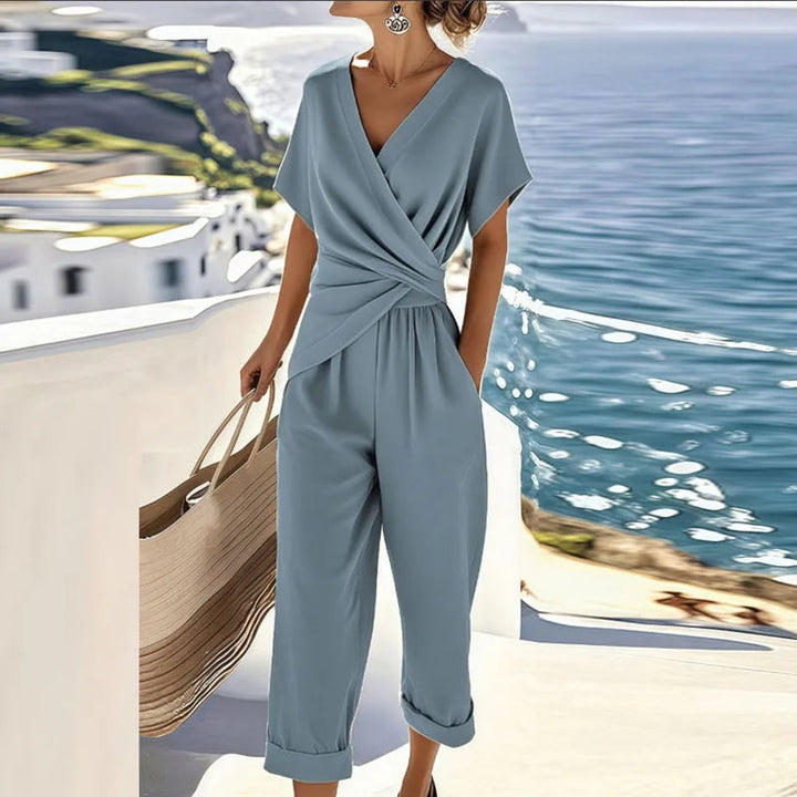 Women's Elegant Long Sleeve Top and Wide Leg Trouser Two-Piece Set