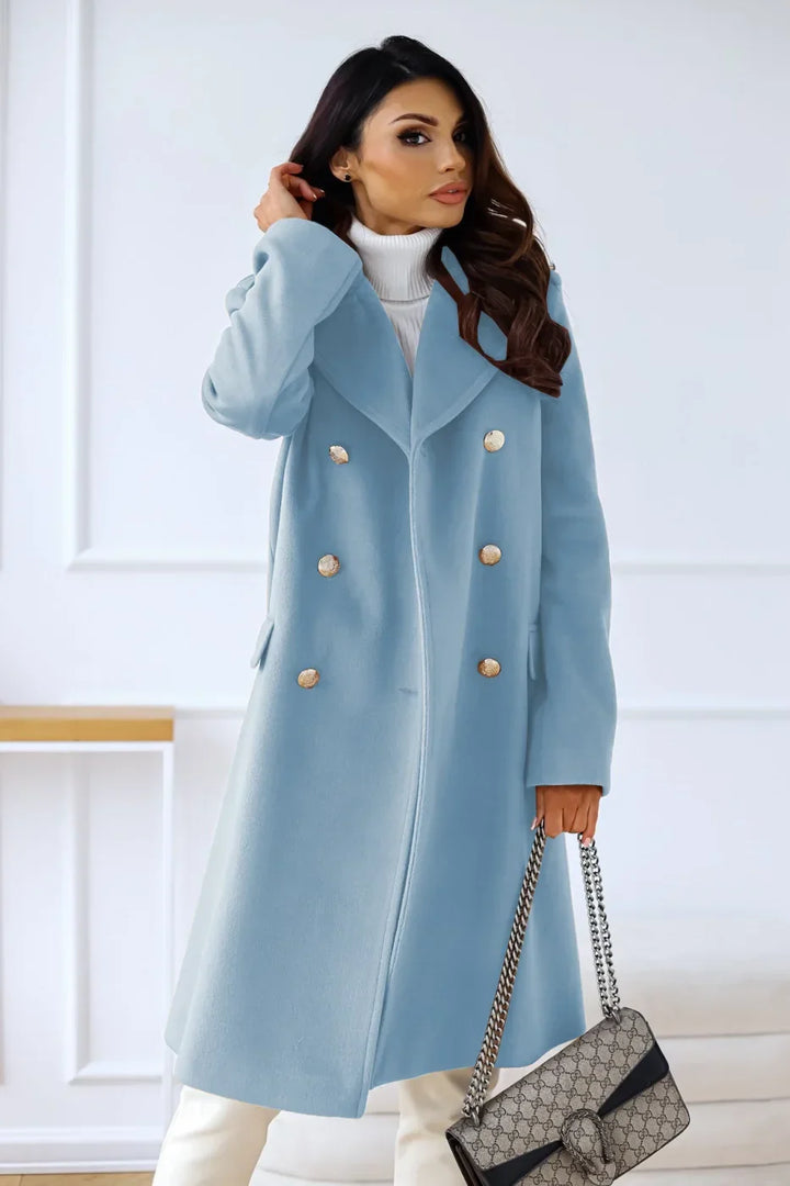 Korean Wool Coat – Double-Breasted Elegant Design for Cozy Autumn Style