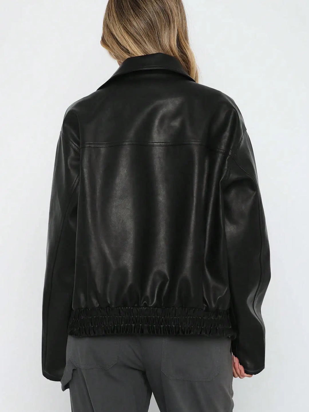 Women's Casual Black Faux Leather Jacket