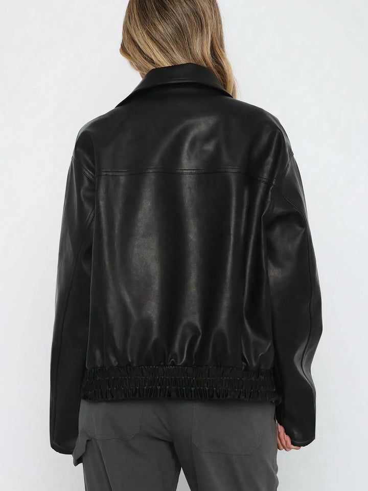 Women's Casual Black Faux Leather Jacket