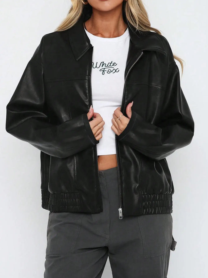 Women's Casual Black Faux Leather Jacket