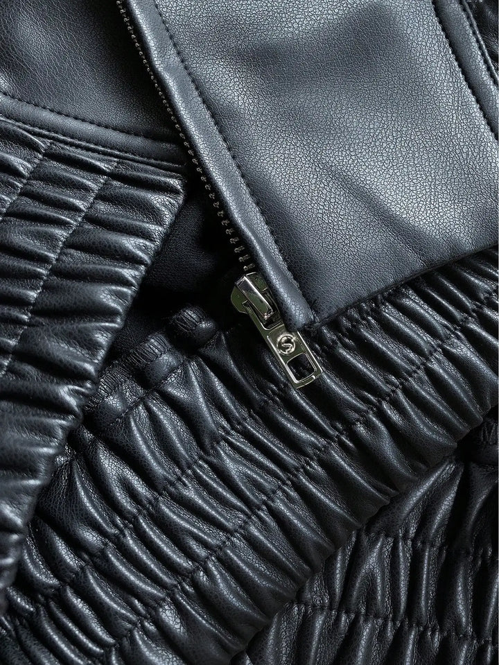 Women's Casual Black Faux Leather Jacket