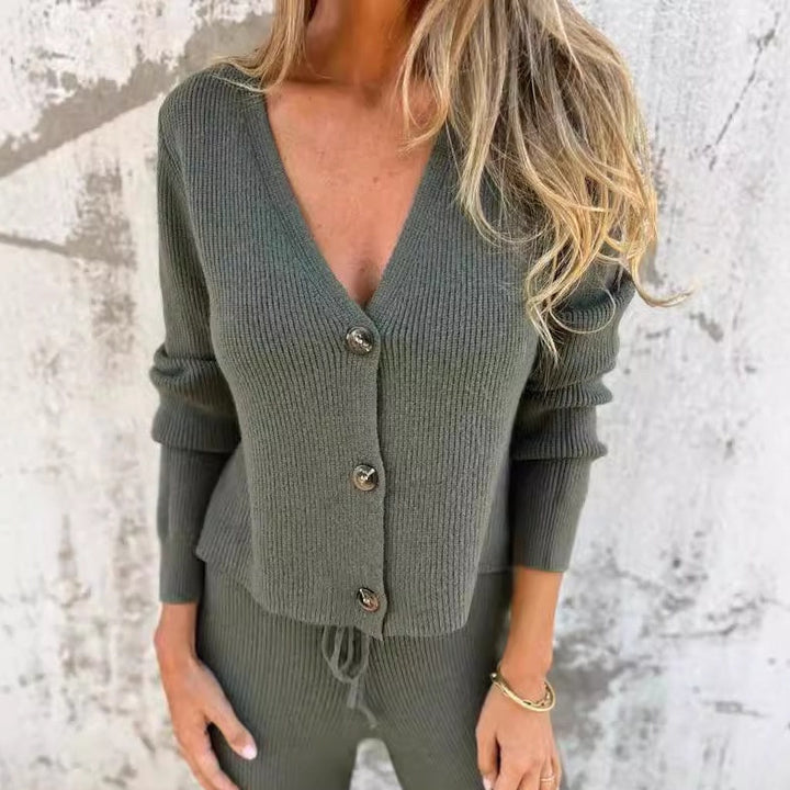 Women's Knit Cardigan and Wide Leg Trouser Two-Piece Set