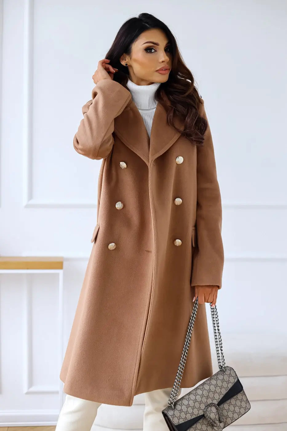 Women's Double-breasted Long Wool Coat