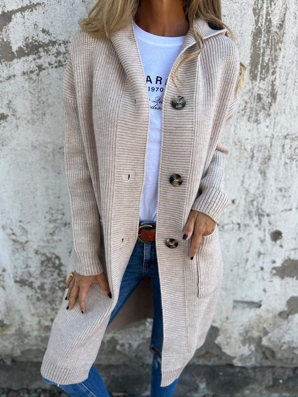Women's Long Knit Cardigan with Buttons