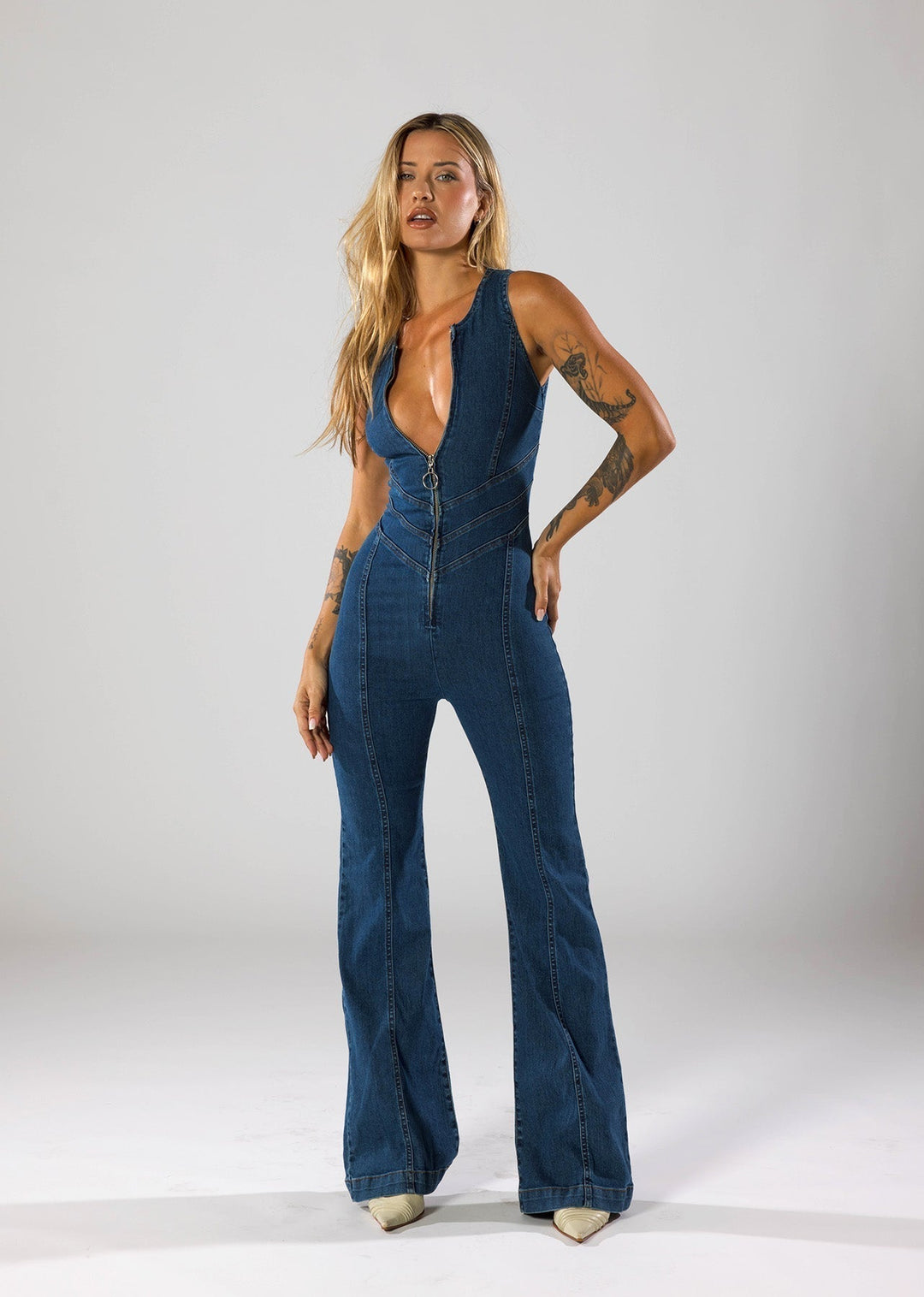 Heart-Shaped Denim Jumpsuit
