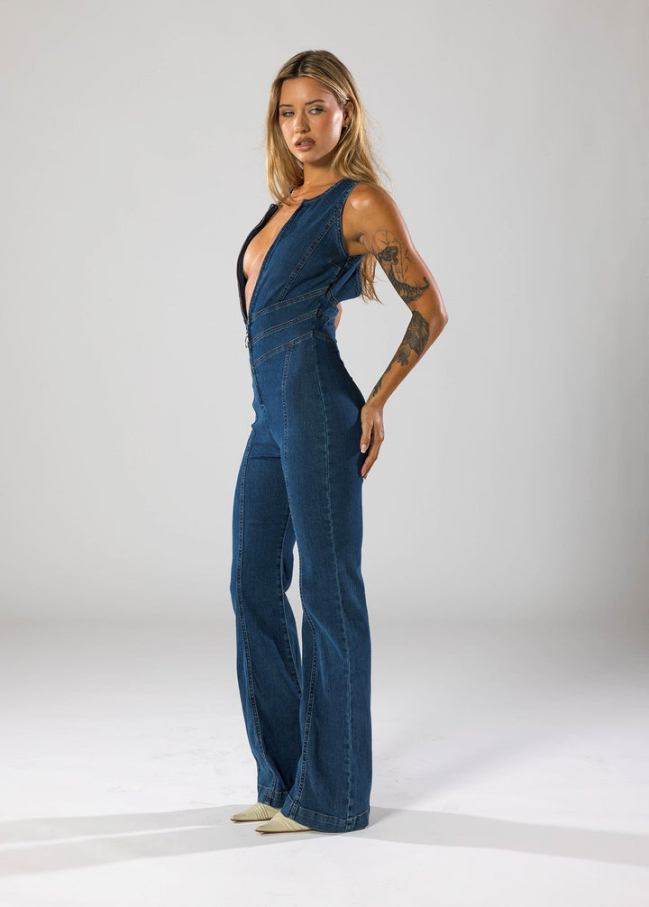 Heart-Shaped Denim Jumpsuit