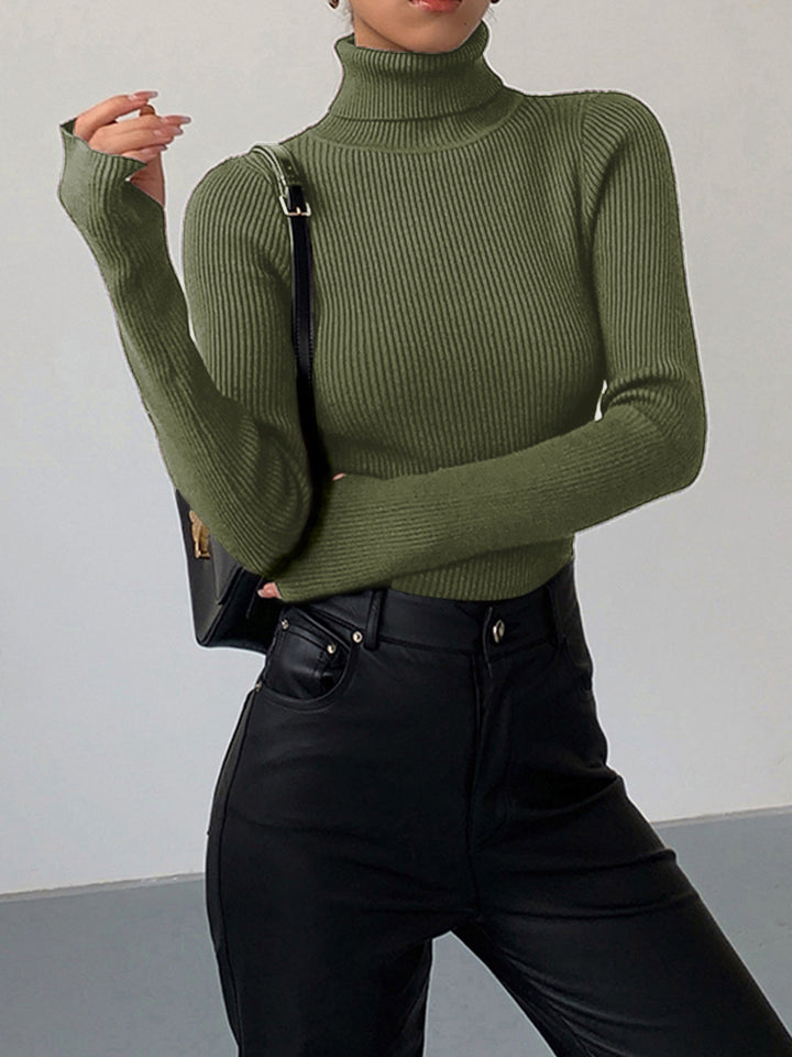 Stylish Ribbed Turtleneck Spring Sweater for Women