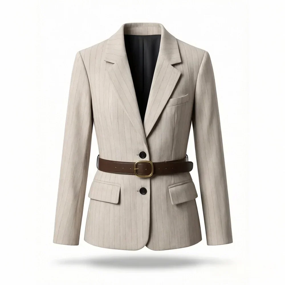 Suit Jacket – Stylish Loose Fit with Waist Belt