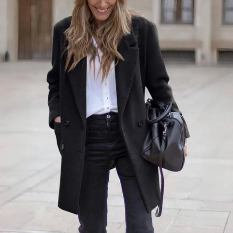 Luxe Wool Blend Coat – Double Breasted Warm Winter Outerwear