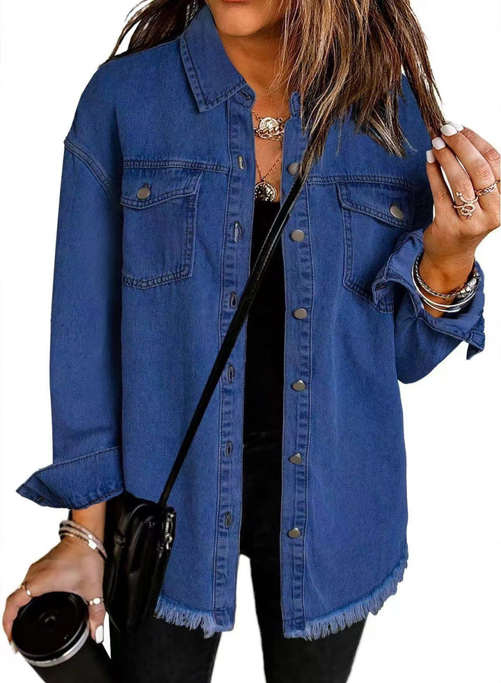 Women's Classic Everyday Denim Jacket — Relaxed Long-Sleeve Cotton Trucker Jacket