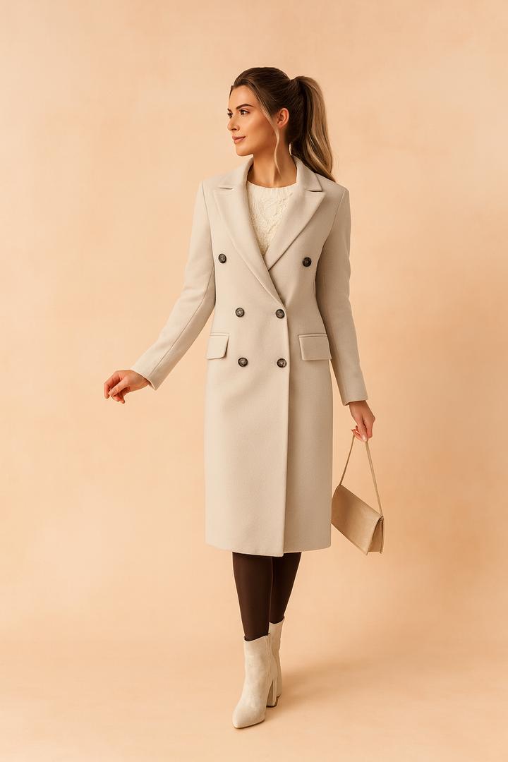 Tailored Double-Breasted Longline Blazer Coat for Women