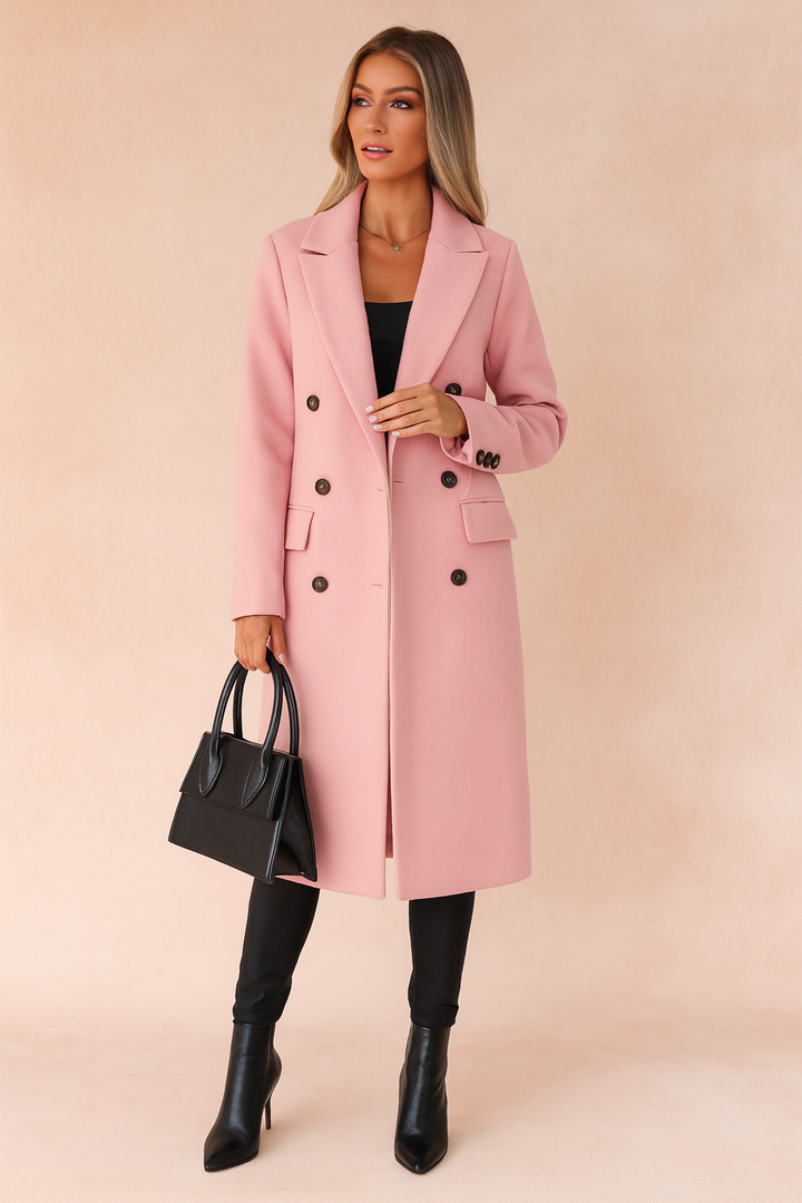 Tailored Double-Breasted Longline Blazer Coat for Women