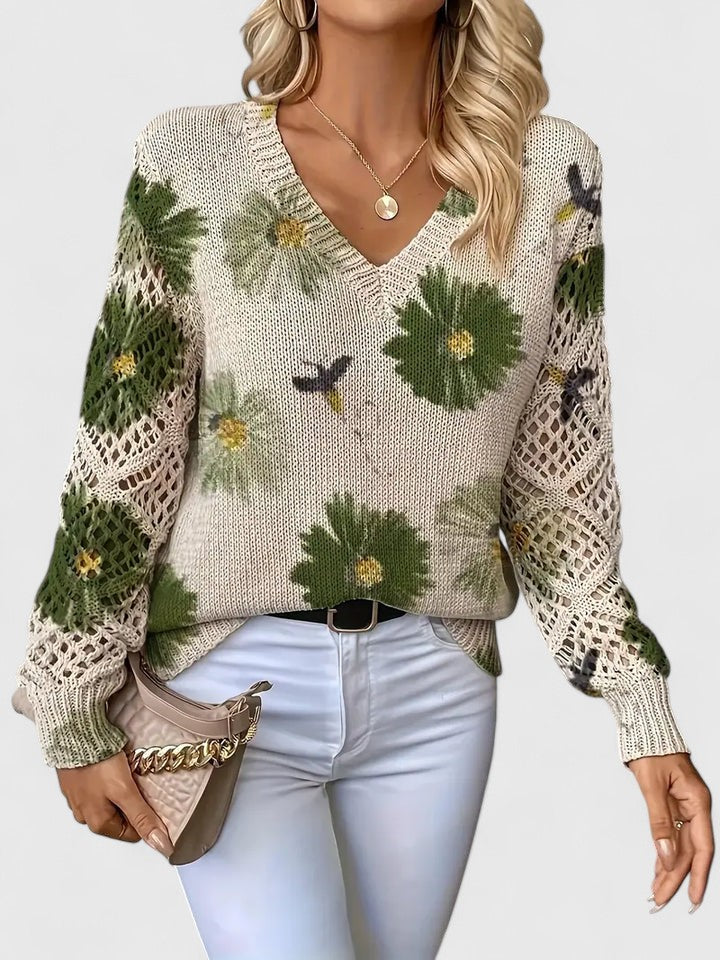 Floral Print Lightweight Knit Pullover Sweater