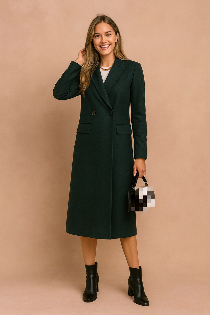 Classic Double-Breasted Wool Blend Longline Coat