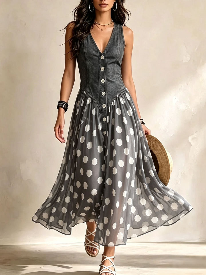 Adeline | Long Denim Dress with Dots