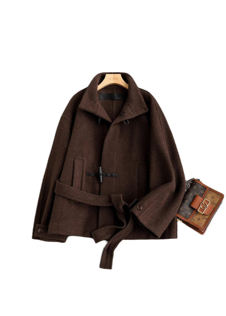 Women's Classic Wool Toggle Coat with Belted Waist