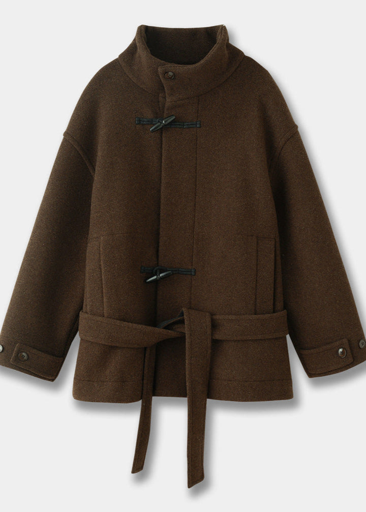 Women's Classic Wool Toggle Coat with Belted Waist