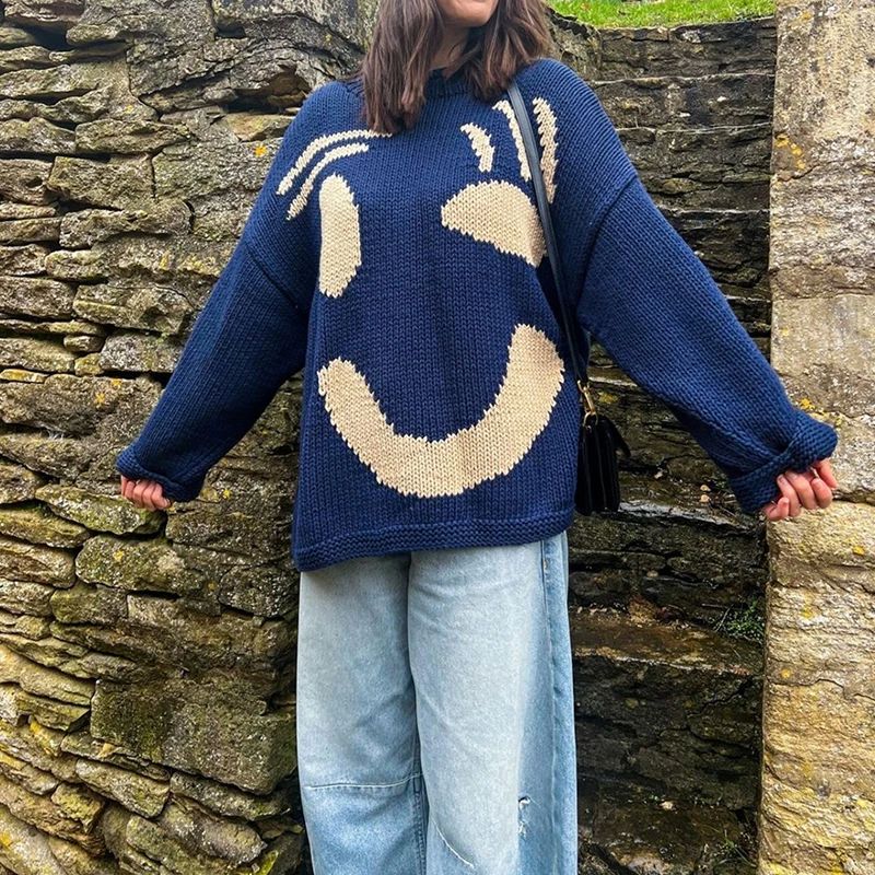 Oversized sweaters with smiley face design