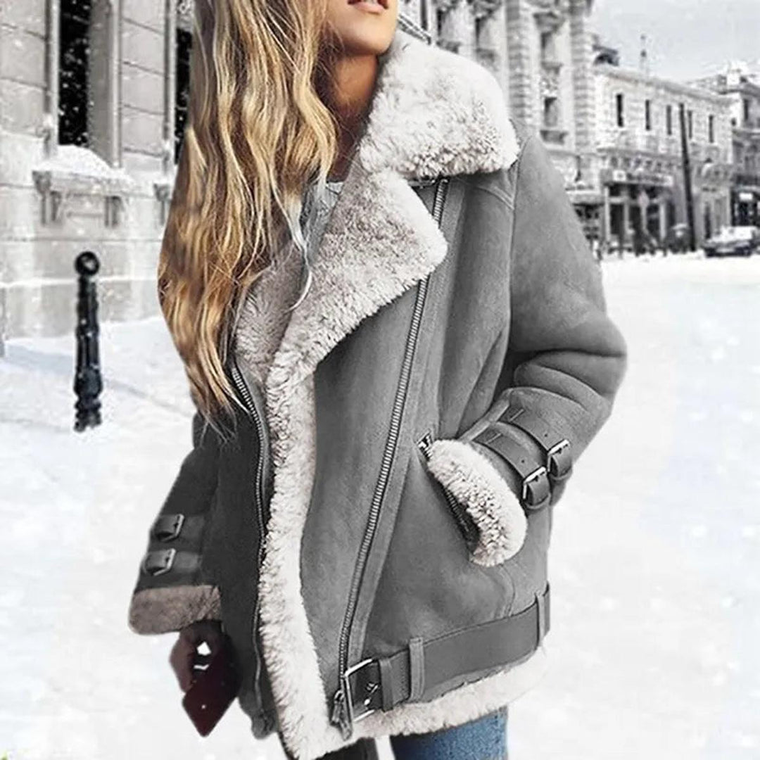 Women's Premium Faux Sheepskin Jacket With Belt And Pockets