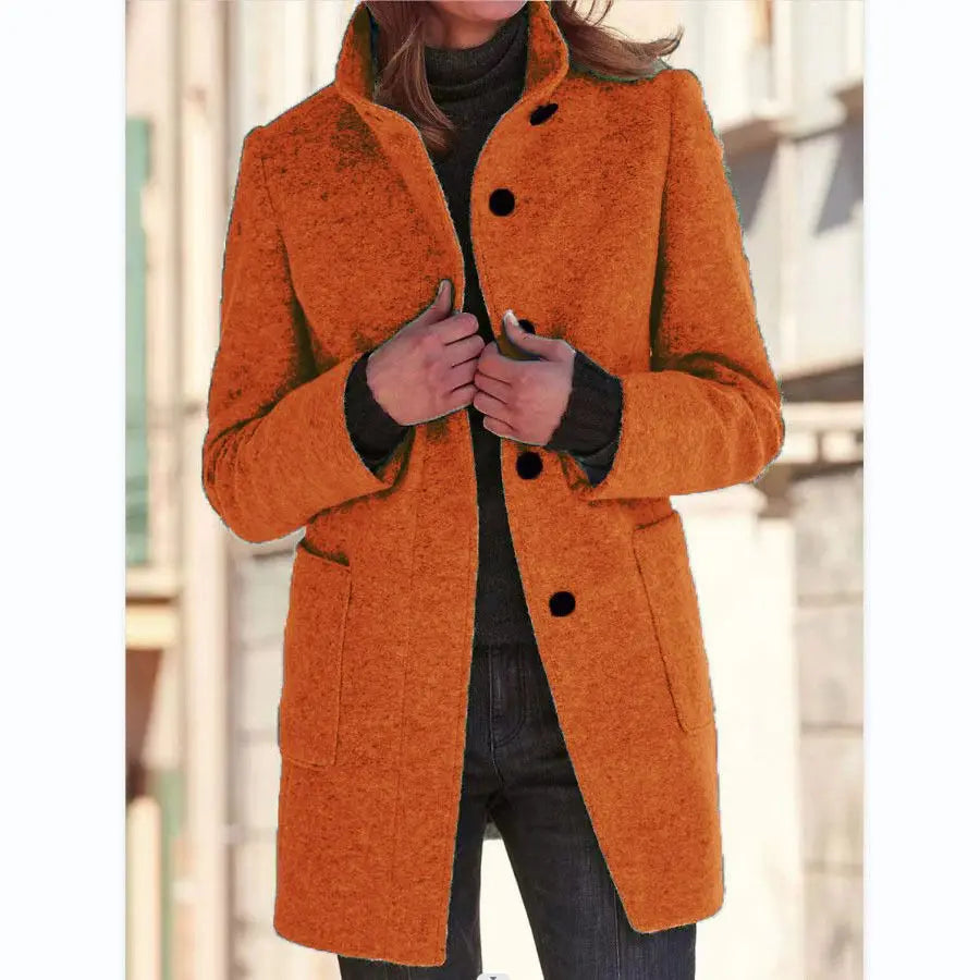 Retro Wool Coat Women – Stylish Stand Collar for Casual Chic