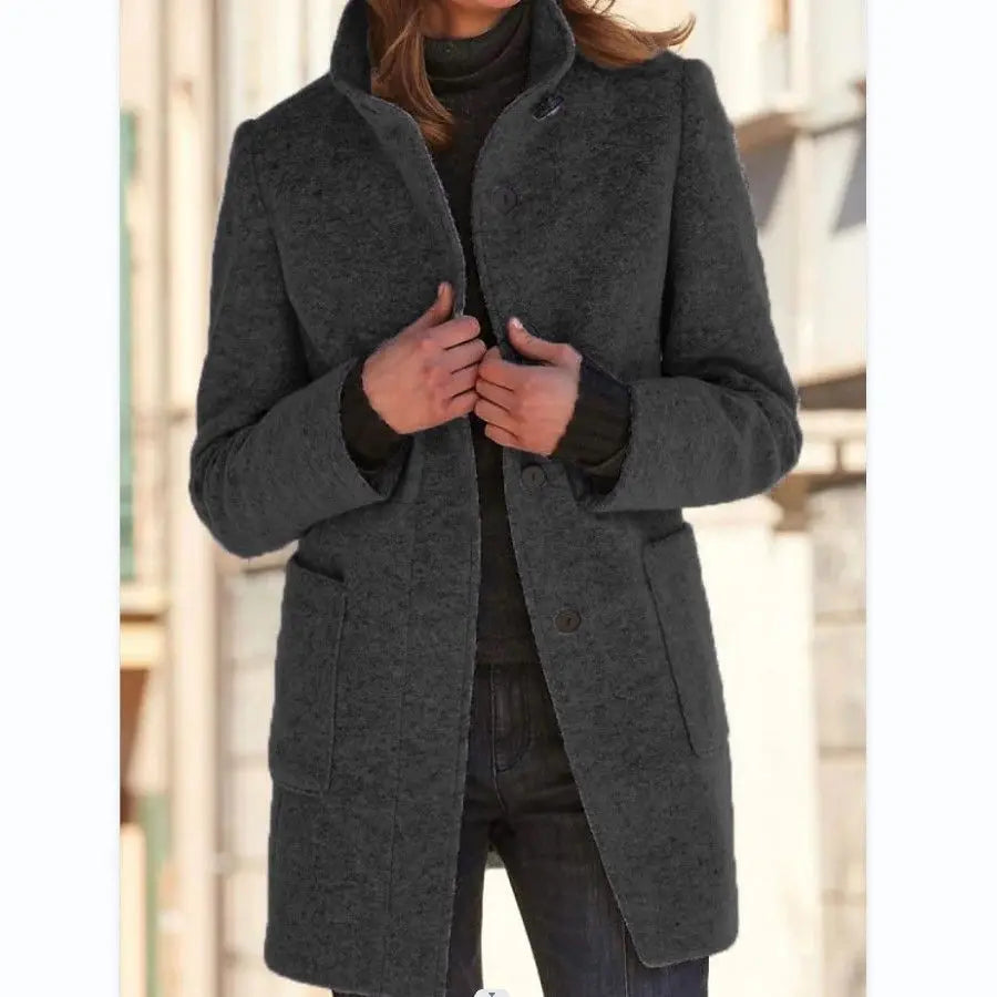 Retro Wool Coat Women – Stylish Stand Collar for Casual Chic