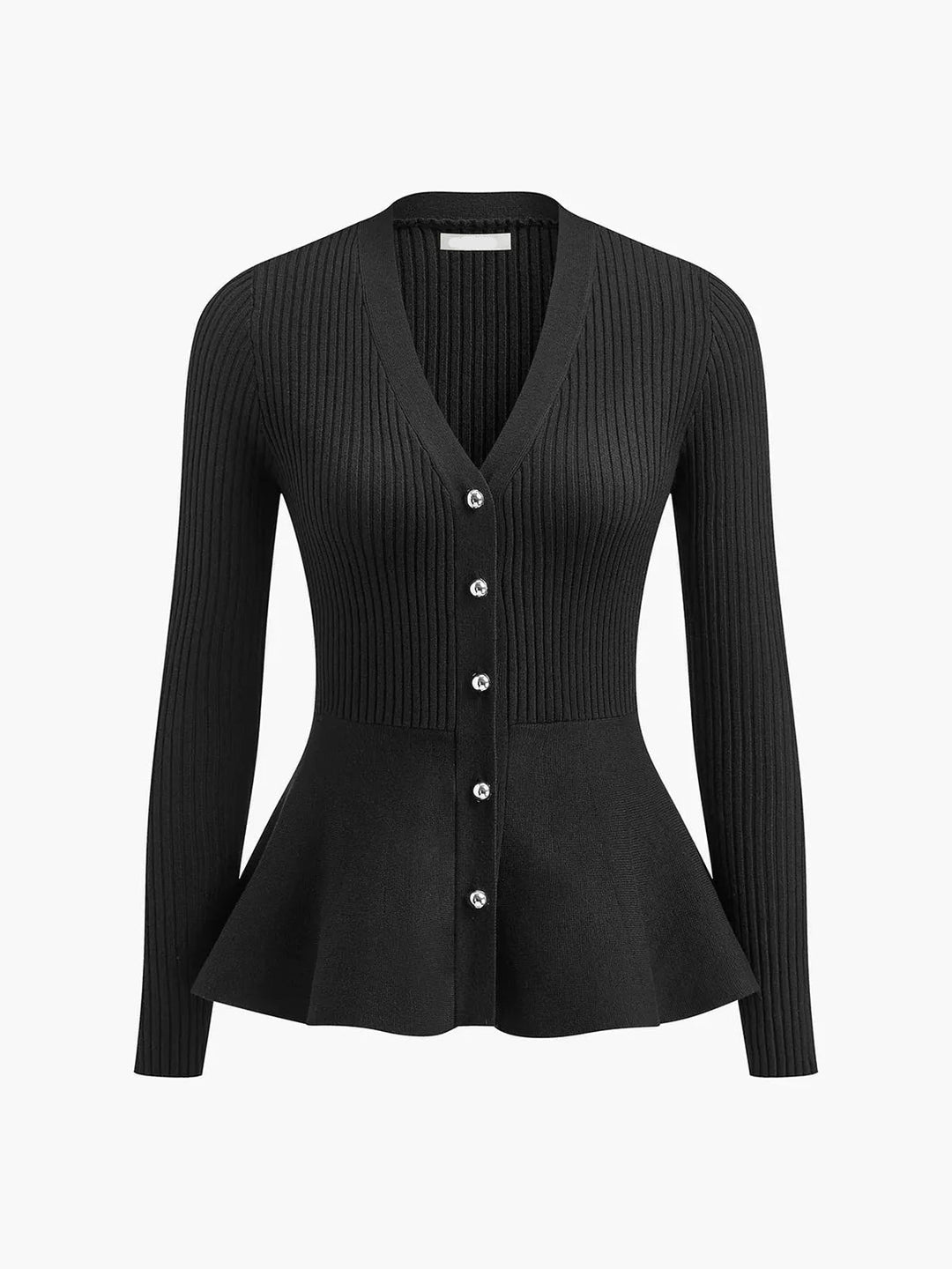 Ribbed Peplum Button Knit Top