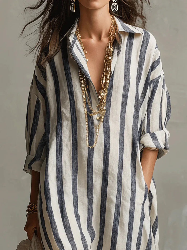 Scout | Striped Shirt Maxi Dress with Long Sleeves and Side Pockets