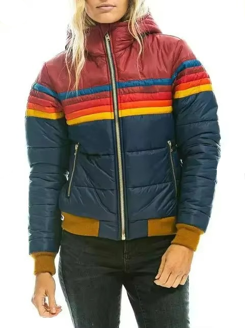 Women's Retro Striped Padded Puffer Jacket