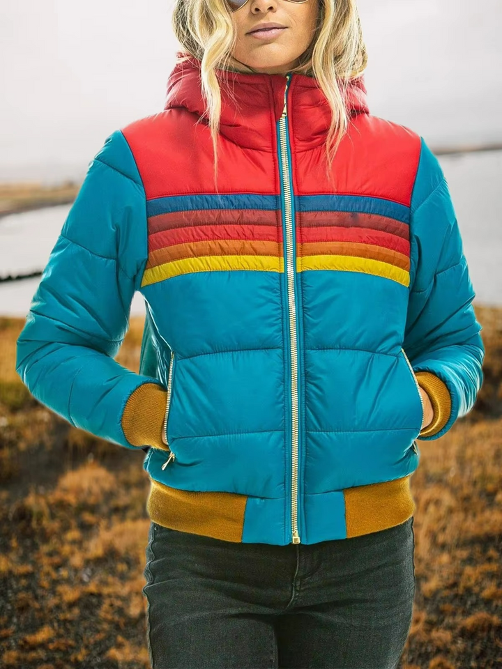 Women's Retro Striped Padded Puffer Jacket
