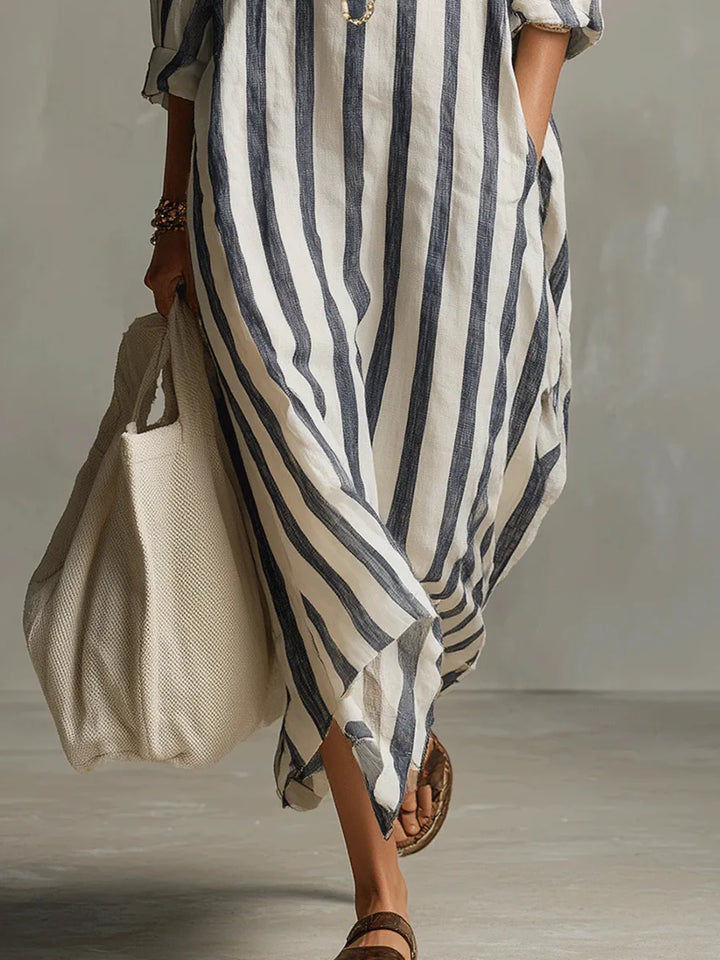 Scout | Striped Shirt Maxi Dress with Long Sleeves and Side Pockets