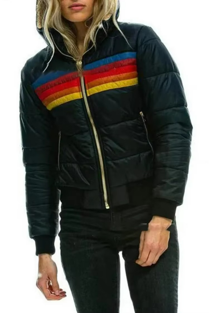Women's Retro Striped Padded Puffer Jacket