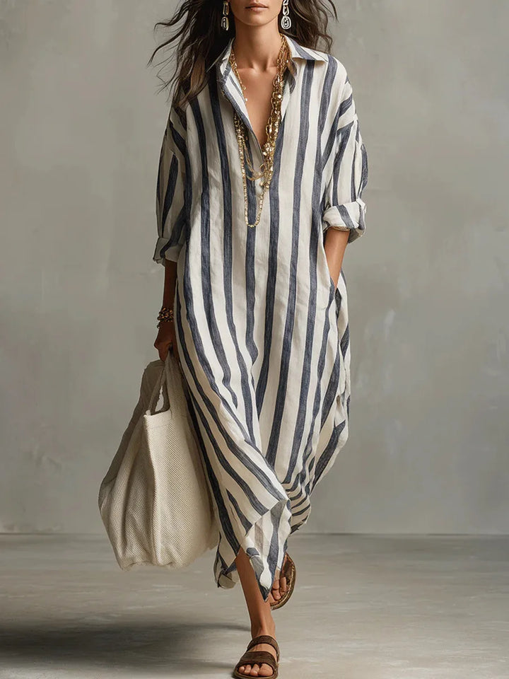 Scout | Striped Shirt Maxi Dress with Long Sleeves and Side Pockets
