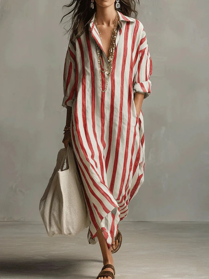 Scout | Striped Shirt Maxi Dress with Long Sleeves and Side Pockets