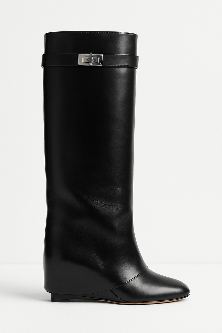Women's Shark Lock Knee-High Faux Leather Boots