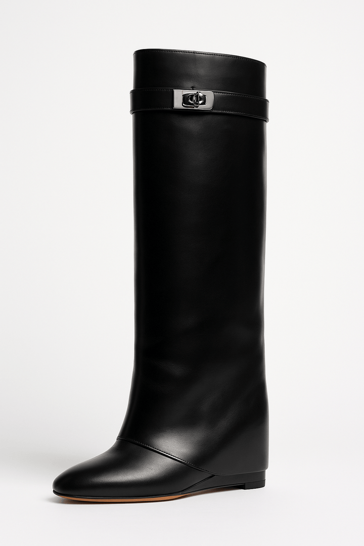 Women's Shark Lock Knee-High Faux Leather Boots