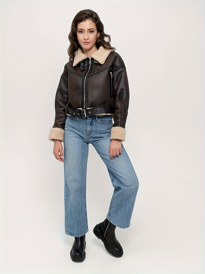 Women's Short Leather Winter Jacket
