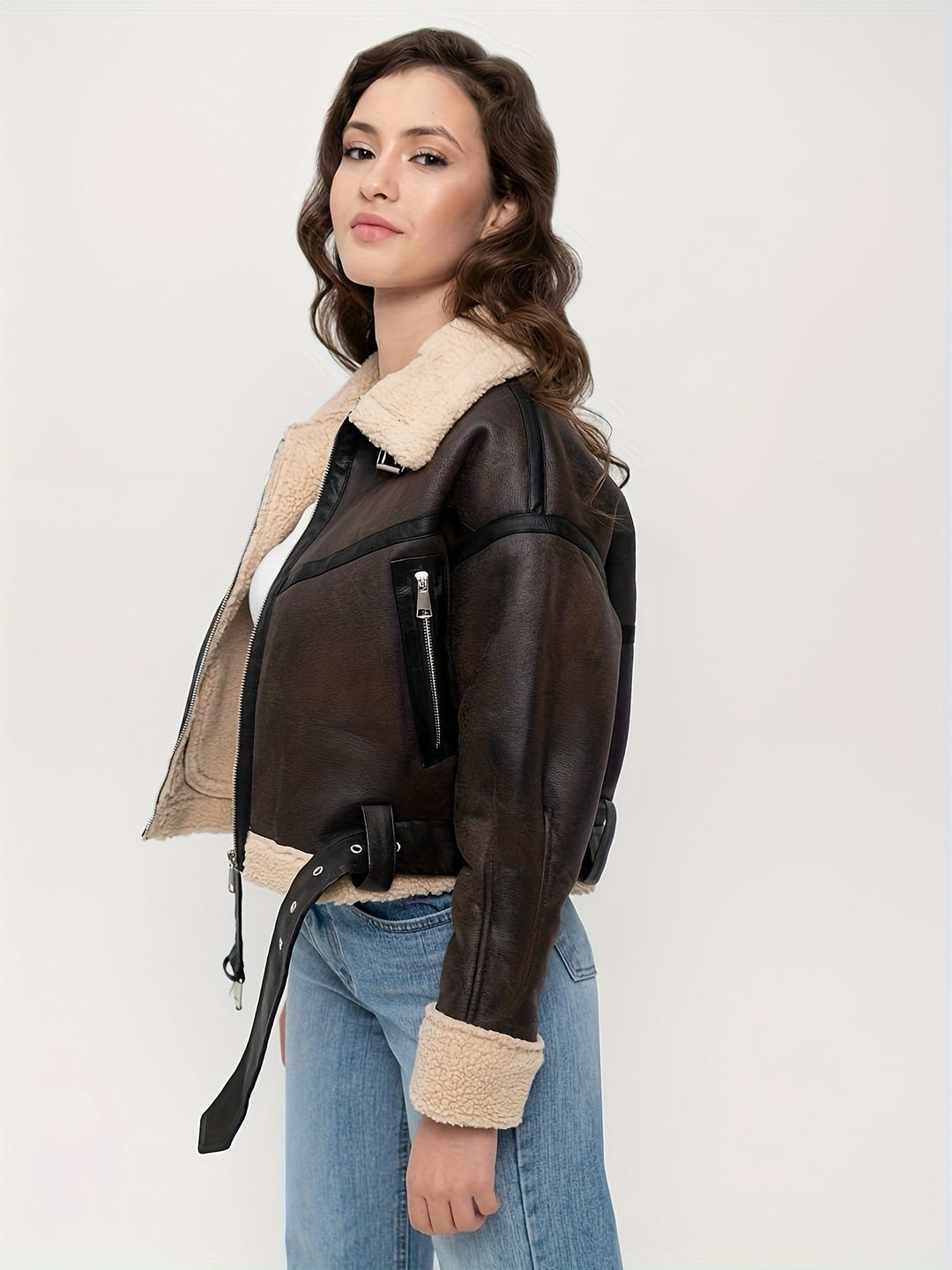Women's Short Leather Winter Jacket