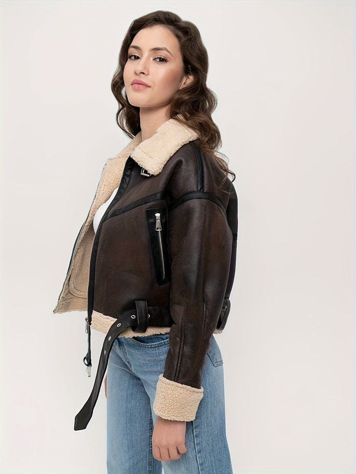 Women's Short Leather Winter Jacket