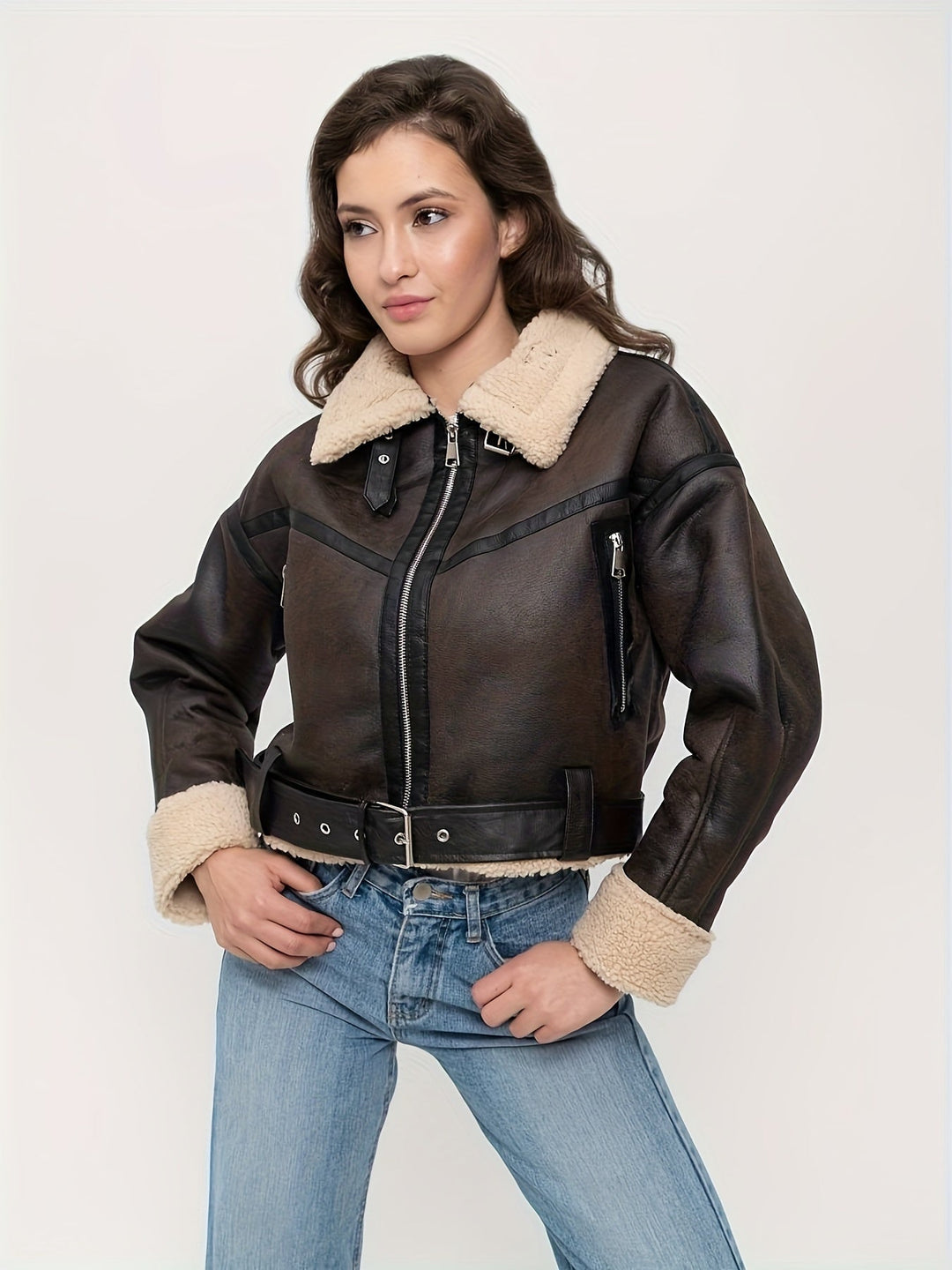 Women's Short Leather Winter Jacket