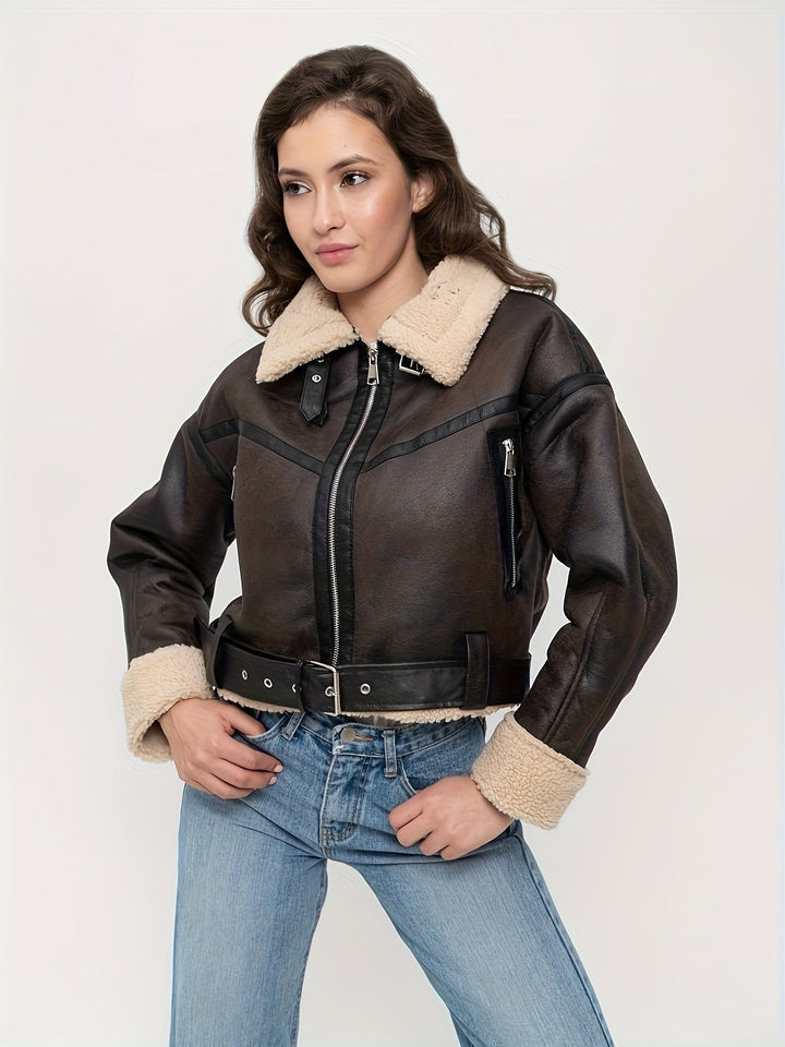 Women's Short Leather Winter Jacket