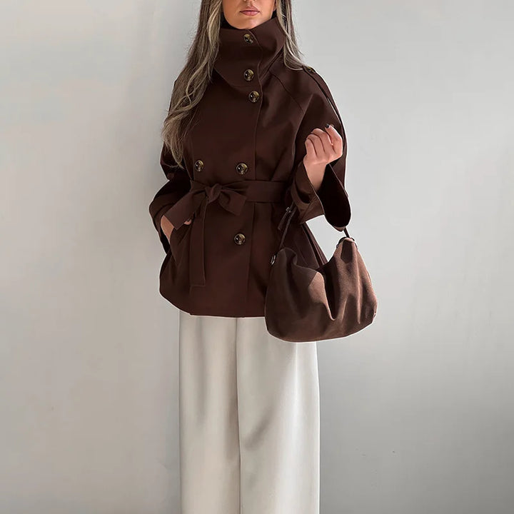 Vintage Trench Coat – High Neck Double Breasted Design for Chic Fall Style
