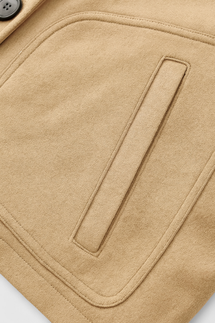 Retro-Inspired Khaki Short Jacket with Button Closure