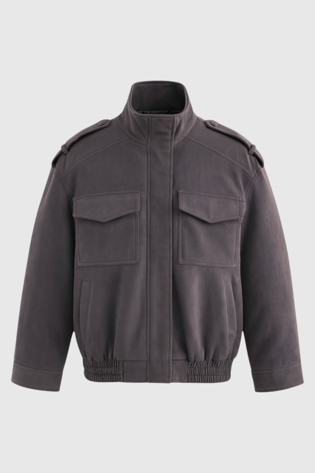 Trendy Dark Grey Bomber Jacket with Stand Collar
