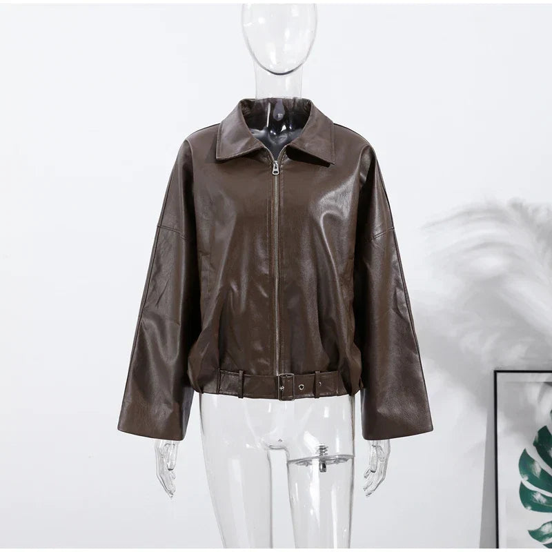 Vintage Faux Leather Bomber Jacket