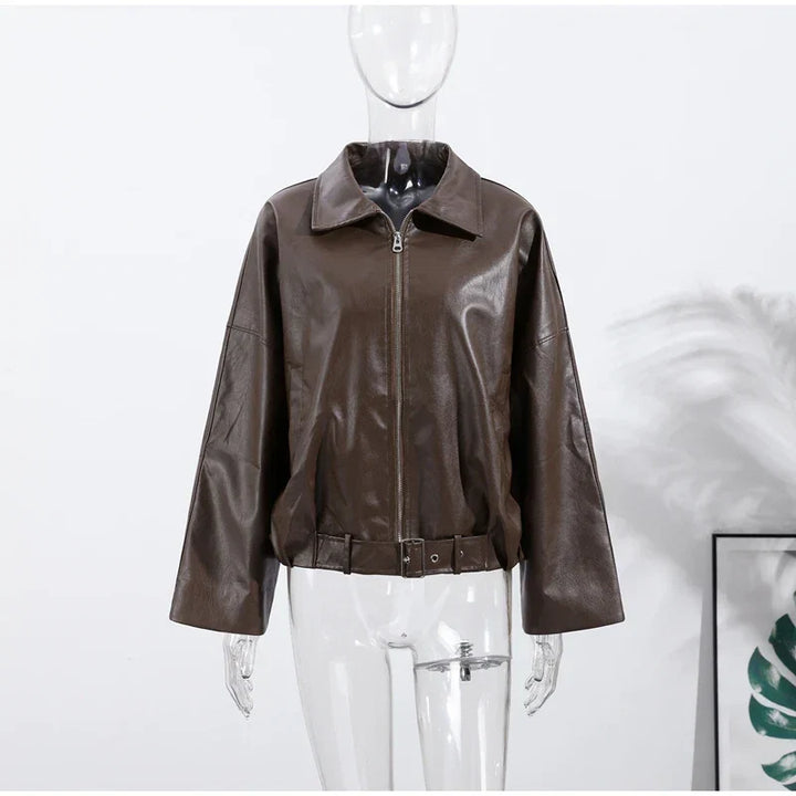 Vintage Faux Leather Bomber Jacket