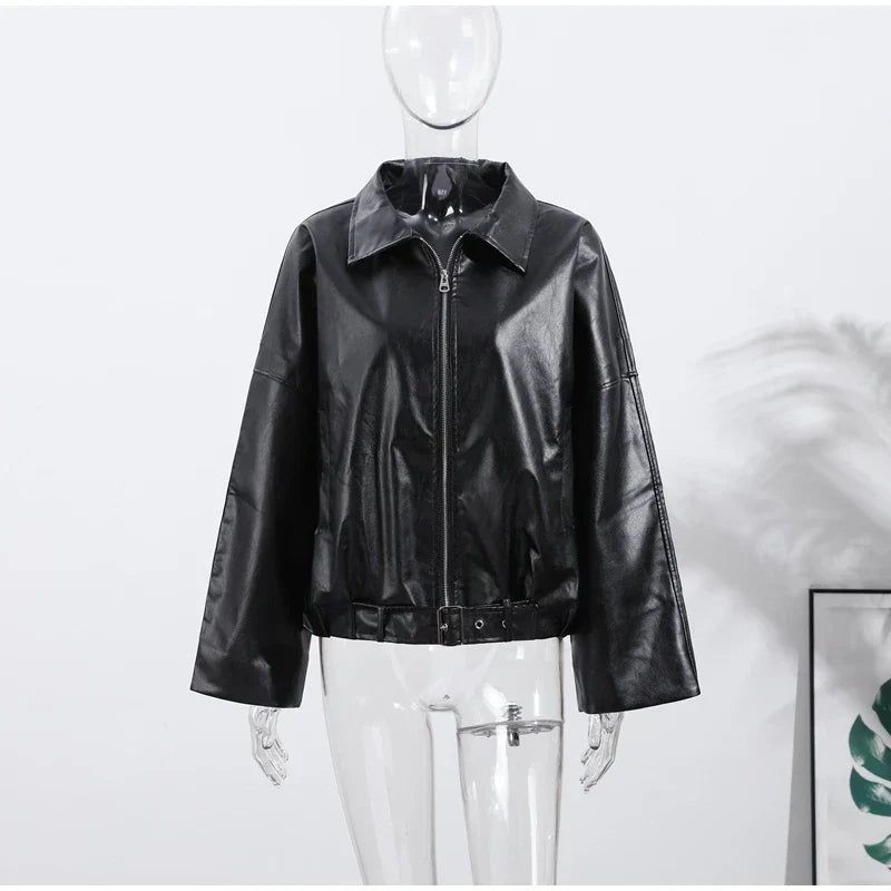 Vintage Faux Leather Bomber Jacket