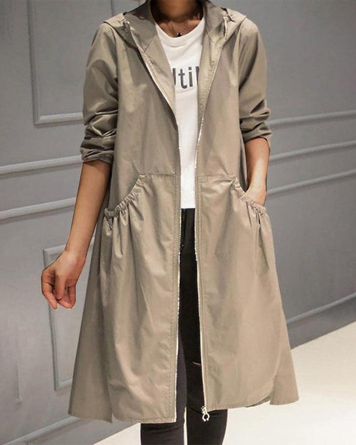 Women's Waterproof Long Hooded Trench Coat for Autumn and Winter